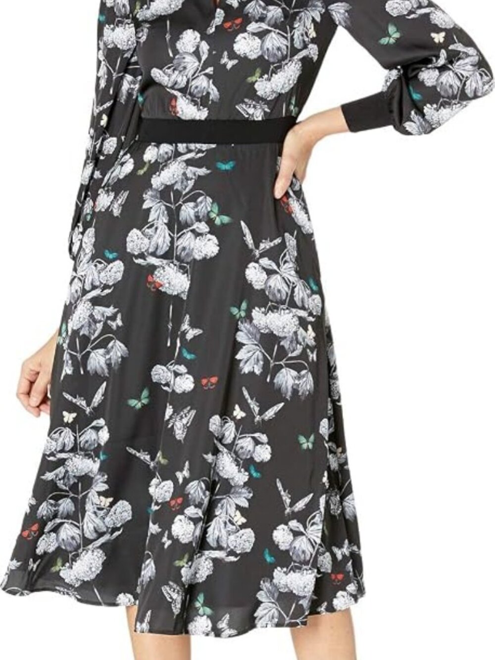 Ted Baker Eynah Narrnia Hydrangea Butterfly Midi Dress Black Size 2 / US 4